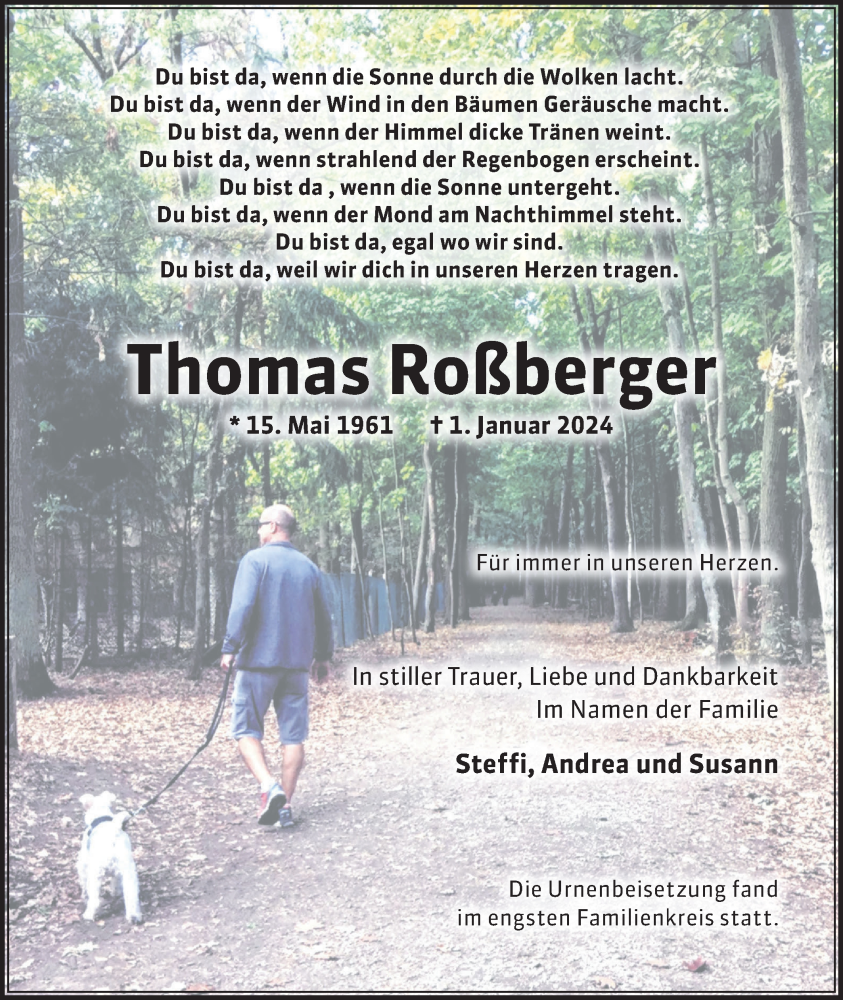  Traueranzeige für Thomas Roßberger vom 03.02.2024 aus Märkische Oderzeitung