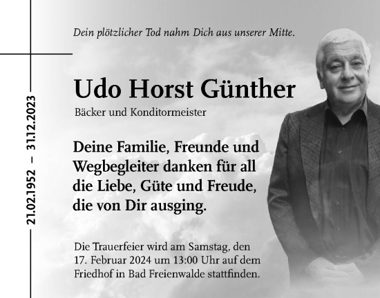 Traueranzeige von Udo Horst Günther von Märkische Oderzeitung