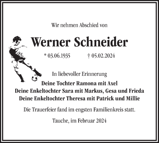 Traueranzeige von Werner Schneider von Märkische Oderzeitung