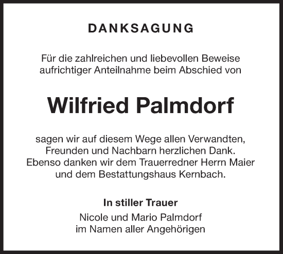 Traueranzeige von Wilfried Palmdorf von Märkische Oderzeitung