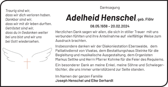 Traueranzeige von Adelheid Henschel von Märkische Oderzeitung