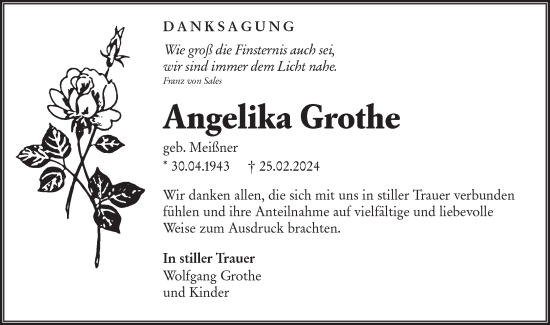 Traueranzeige von Angelika Grothe von Märkische Oderzeitung