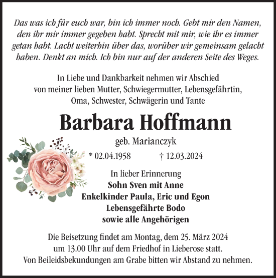 Anzeige Barbara Hoffmann