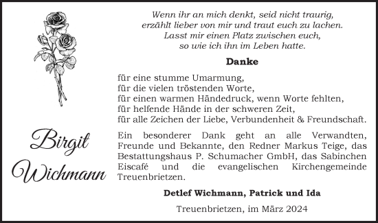 Traueranzeige von Birgit Wichmann von Märkische Oderzeitung