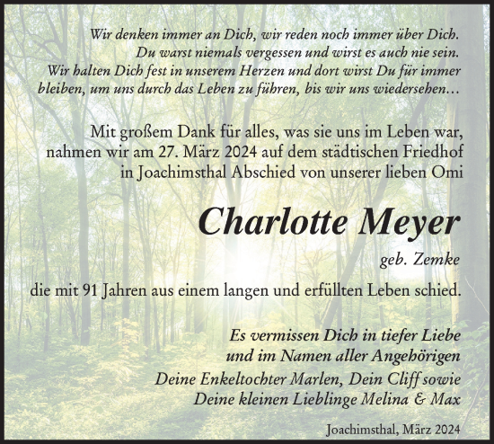 Anzeige Charlotte Meyer