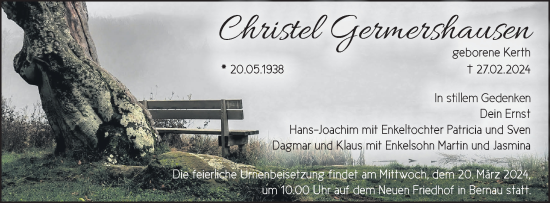 Traueranzeige von Christel Germershausen von Märkische Oderzeitung