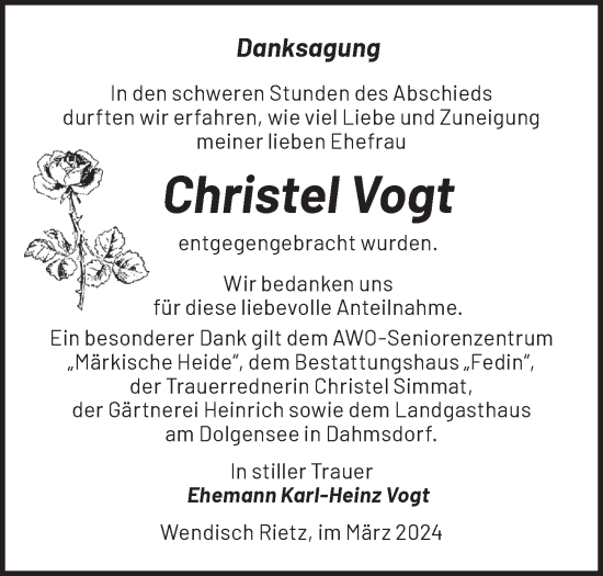 Traueranzeige von Christel Vogt von Märkische Oderzeitung