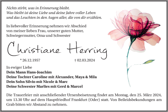 Traueranzeige von Christiane Herring von Märkische Oderzeitung