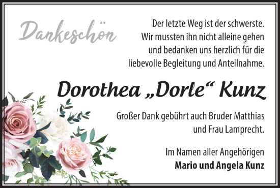Traueranzeige von Dorothea Kunz von Märkische Oderzeitung