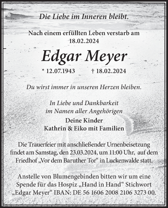 Traueranzeige von Edgar Meyer von Märkische Oderzeitung