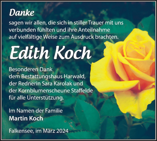 Traueranzeige von Edith Koch von Märkische Oderzeitung