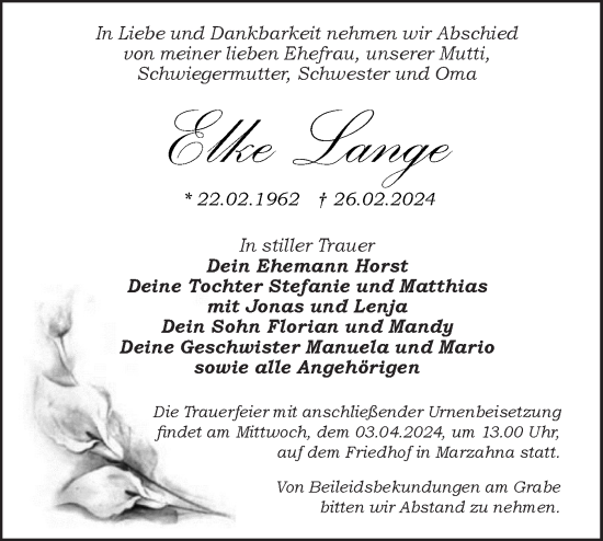 Traueranzeige von Elke Lange von Märkische Oderzeitung