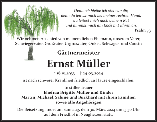 Traueranzeige von Ernst Müller von Märkische Oderzeitung