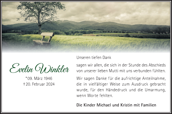 Traueranzeige von Evelin Winkler von Märkische Oderzeitung