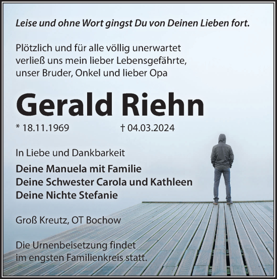 Traueranzeige von Gerald Riehn von Märkische Oderzeitung