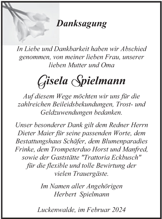 Traueranzeige von Gisela Spielmann von Märkische Oderzeitung