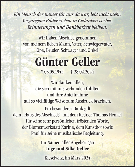 Traueranzeige von Günter Geller von Märkische Oderzeitung