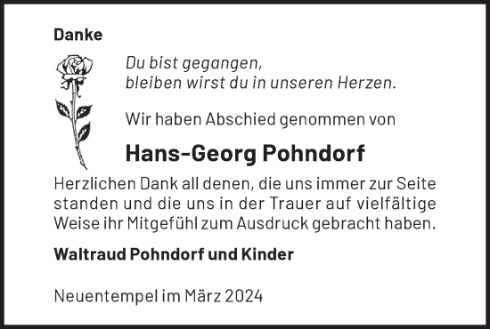 Traueranzeige von Hans-Georg Pohndorf von Märkische Oderzeitung