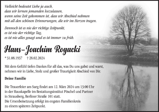 Traueranzeige von Hans-Joachim Rogacki von Märkische Oderzeitung