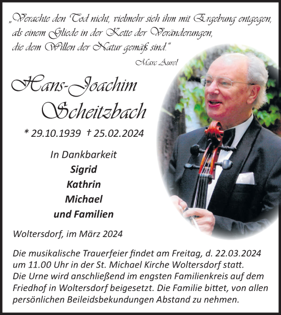 Traueranzeige von Hans-Joachim Scheitzbach von Märkische Oderzeitung