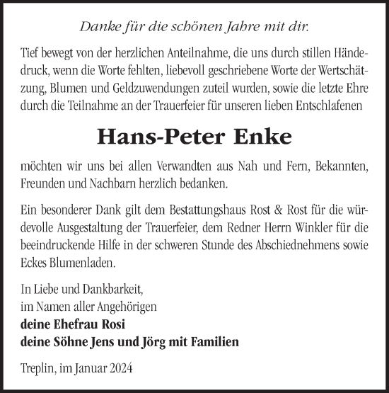 Traueranzeige von Hans-Peter Enke von Märkische Oderzeitung