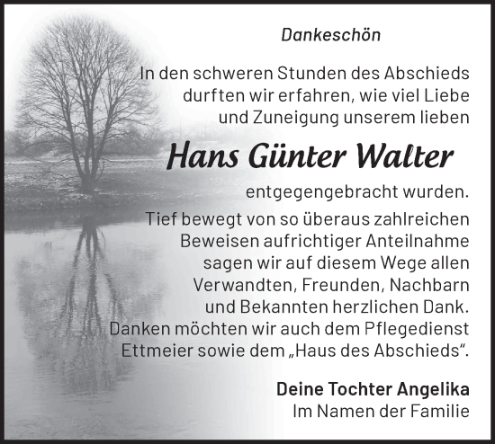 Traueranzeige von Hans Günter Walter von Märkische Oderzeitung