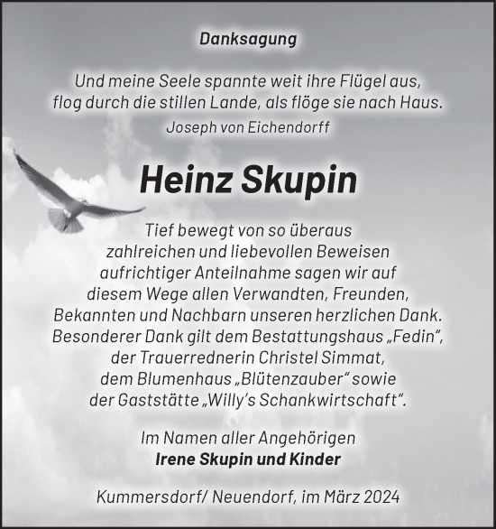 Traueranzeige von Heinz Skupin von Märkische Oderzeitung