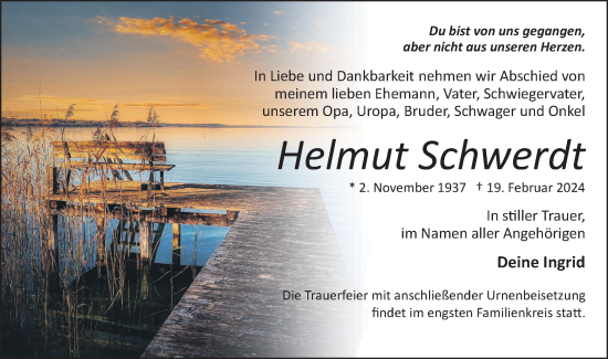 Traueranzeige von Helmut Schwerdt von Märkische Oderzeitung