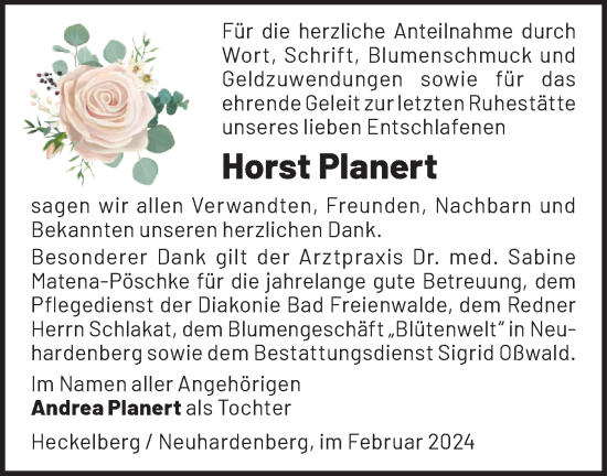 Traueranzeige von Horst Planert von Märkische Oderzeitung