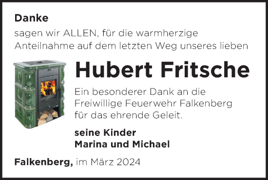 Traueranzeige von Hubert Fritsche von Märkische Oderzeitung