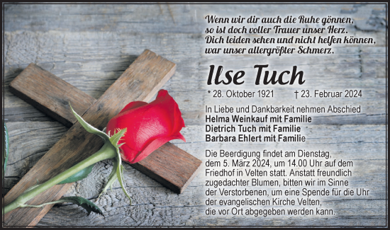 Traueranzeige von Ilse Tuch von Märkische Oderzeitung