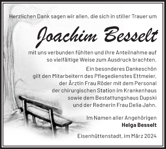 Traueranzeige von Joachim Besselt von Märkische Oderzeitung