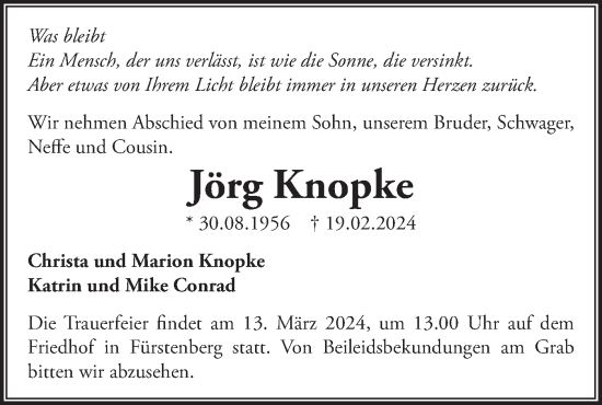 Traueranzeige von Jörg Knopke von Märkische Oderzeitung