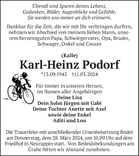 Anzeige Karl-Heinz Podorf