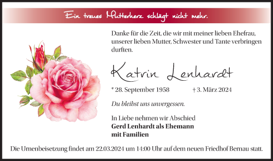 Traueranzeige von Katrin Lenhardt von Märkische Oderzeitung