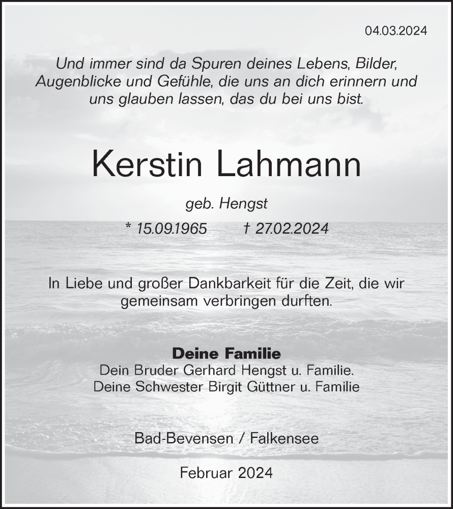  Traueranzeige für Kerstin Lahmann vom 09.03.2024 aus Märkische Oderzeitung