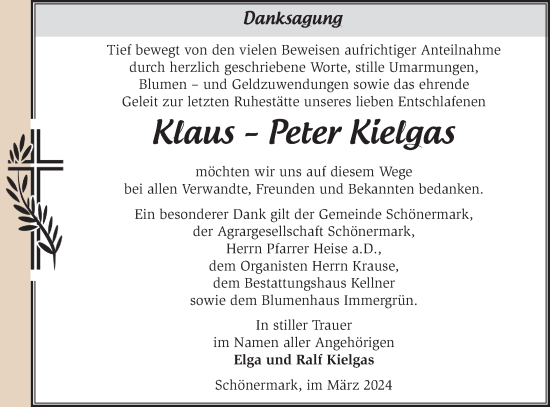 Traueranzeige von Klaus–Peter Kielgas von Märkische Oderzeitung