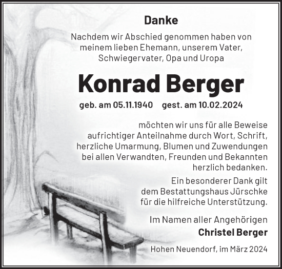 Traueranzeige von Konrad Berger von Märkische Oderzeitung