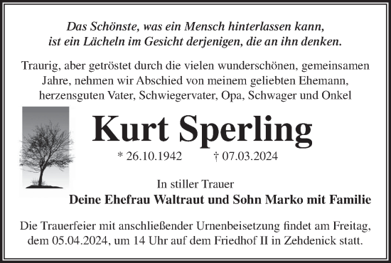 Traueranzeige von Kurt Sperling von Märkische Oderzeitung