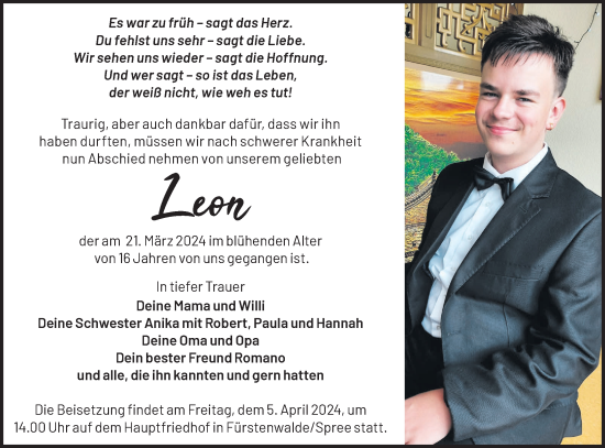 Traueranzeige von Leon  von Märkische Oderzeitung