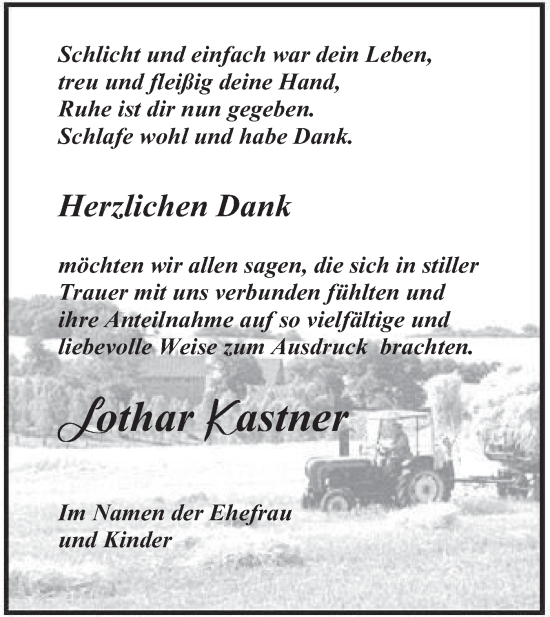 Traueranzeige von Lothar Kastner von Märkische Oderzeitung