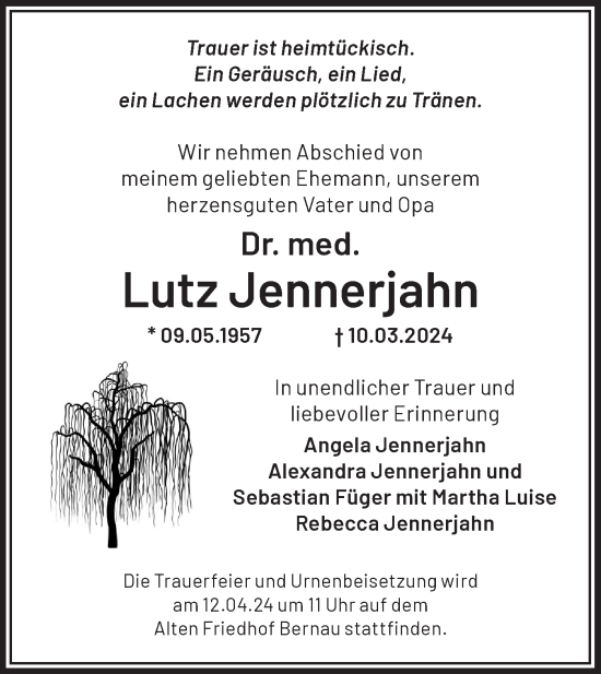 Traueranzeige von Lutz Jennerjahn von Märkische Oderzeitung