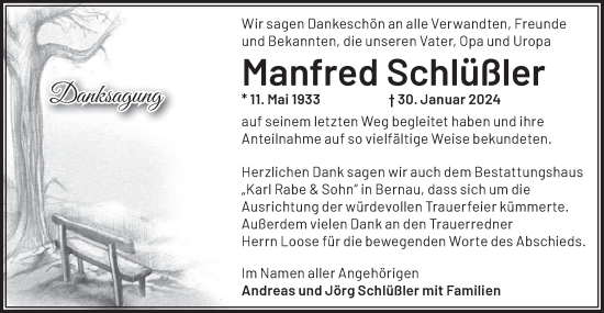 Traueranzeige von Manfred Schlüßler von Märkische Oderzeitung