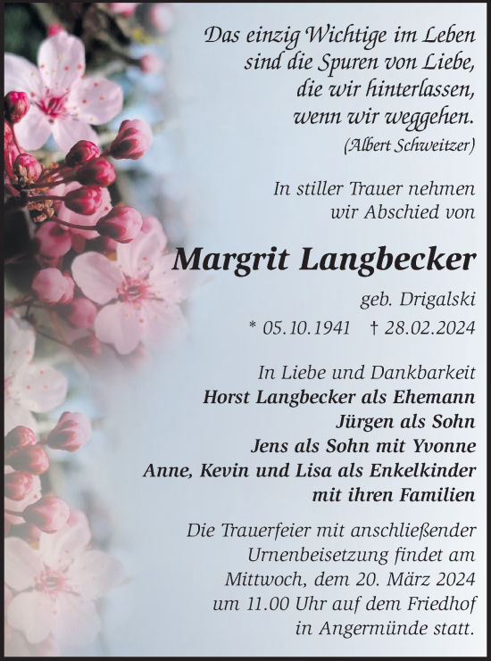 Traueranzeige von Margrit Langbecker von Märkische Oderzeitung