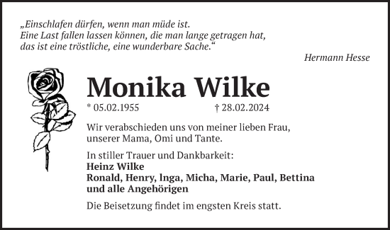 Traueranzeige von Monika Wilke von Märkische Oderzeitung