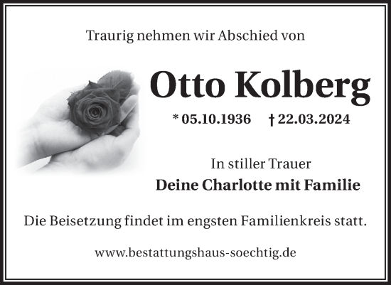 Traueranzeige von Otto Kolberg von Märkische Oderzeitung