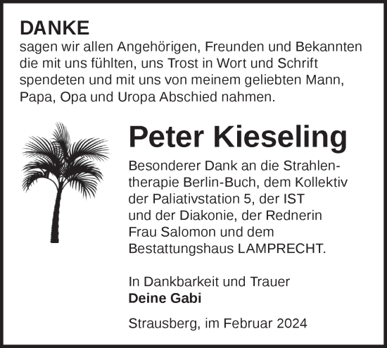 Traueranzeige von Peter Kieseling von Märkische Oderzeitung