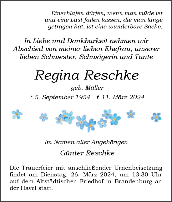 Anzeige Regina Reschke