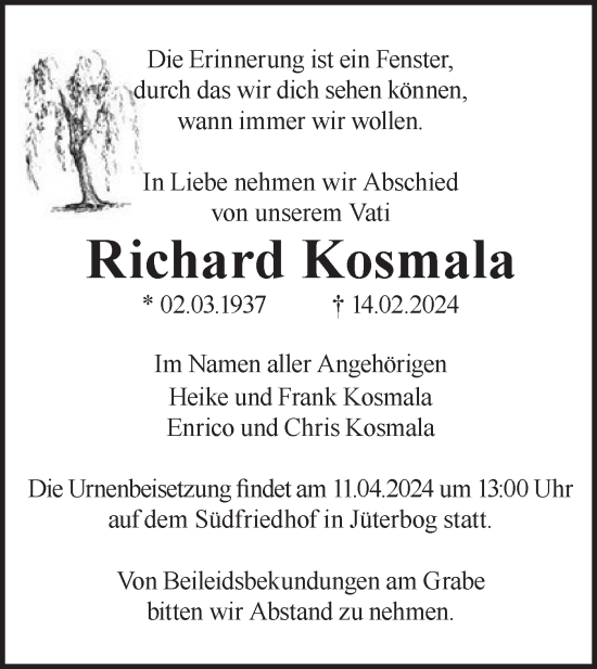 Traueranzeige von Richard Kosmala von Märkische Oderzeitung