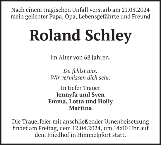 Traueranzeige von Roland Schley von Märkische Oderzeitung